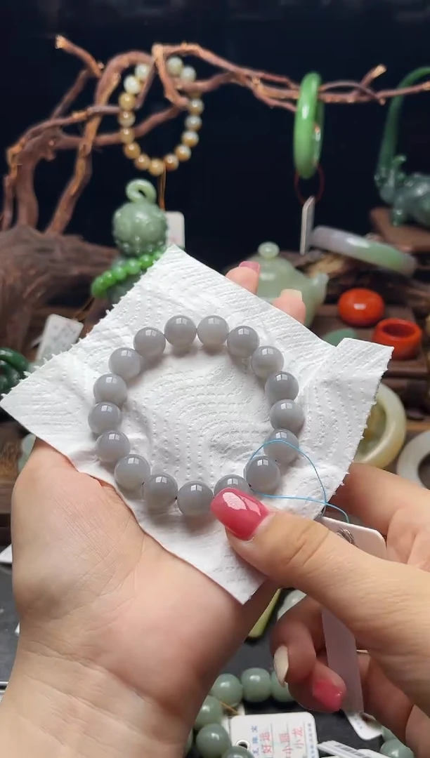 手串未镶嵌和田玉卡12青海烟紫圆珠9009424