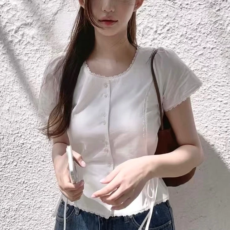 【菜菜家】2025夏季新款显瘦两边绑带收腰上衣CCC11578