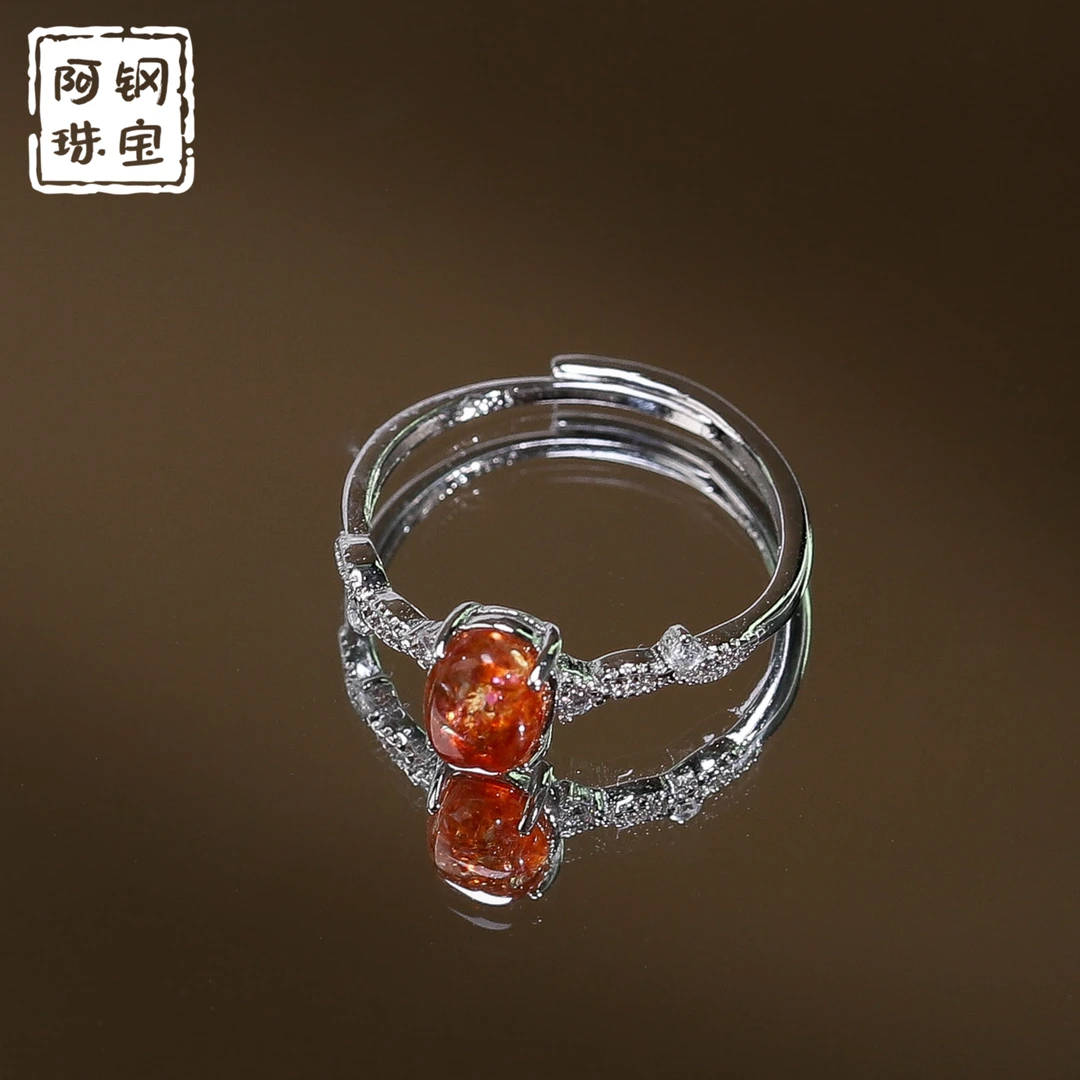 【精挑】高品金太阳戒指（5*7）日光石S925镶嵌-多样性发其一-JT905