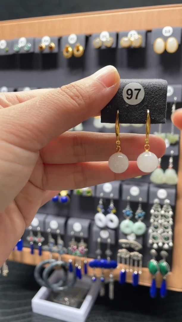 【闪购商品】和田玉耳饰银S925镶嵌0097