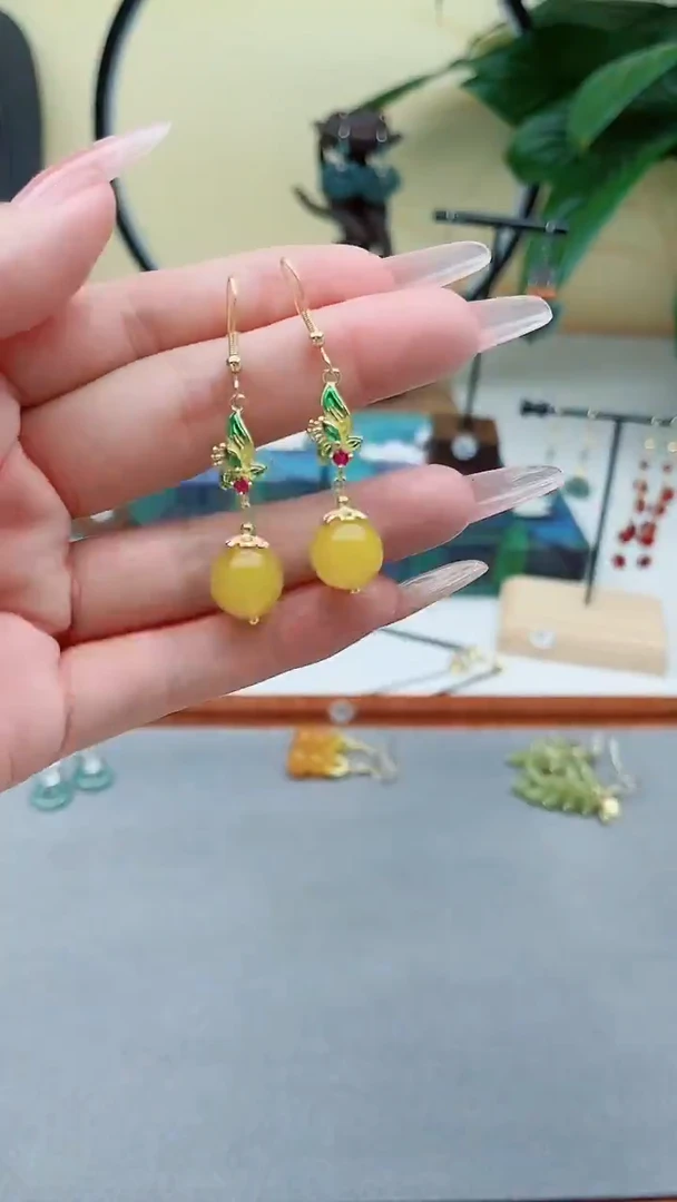 银S925镶嵌耳饰玛瑙/玉髓8852