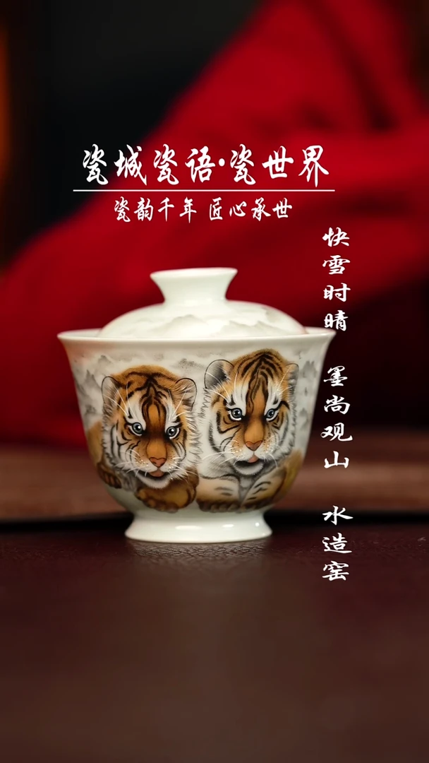 杯子陶禾风晓月小萌虎盖碗