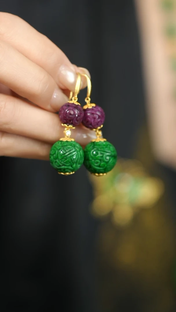 18K金镶嵌翡翠耳饰@YS008102606@