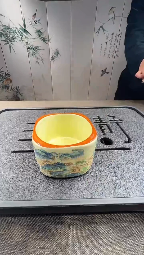 @微光茶器江山汝窑四方杯G1735