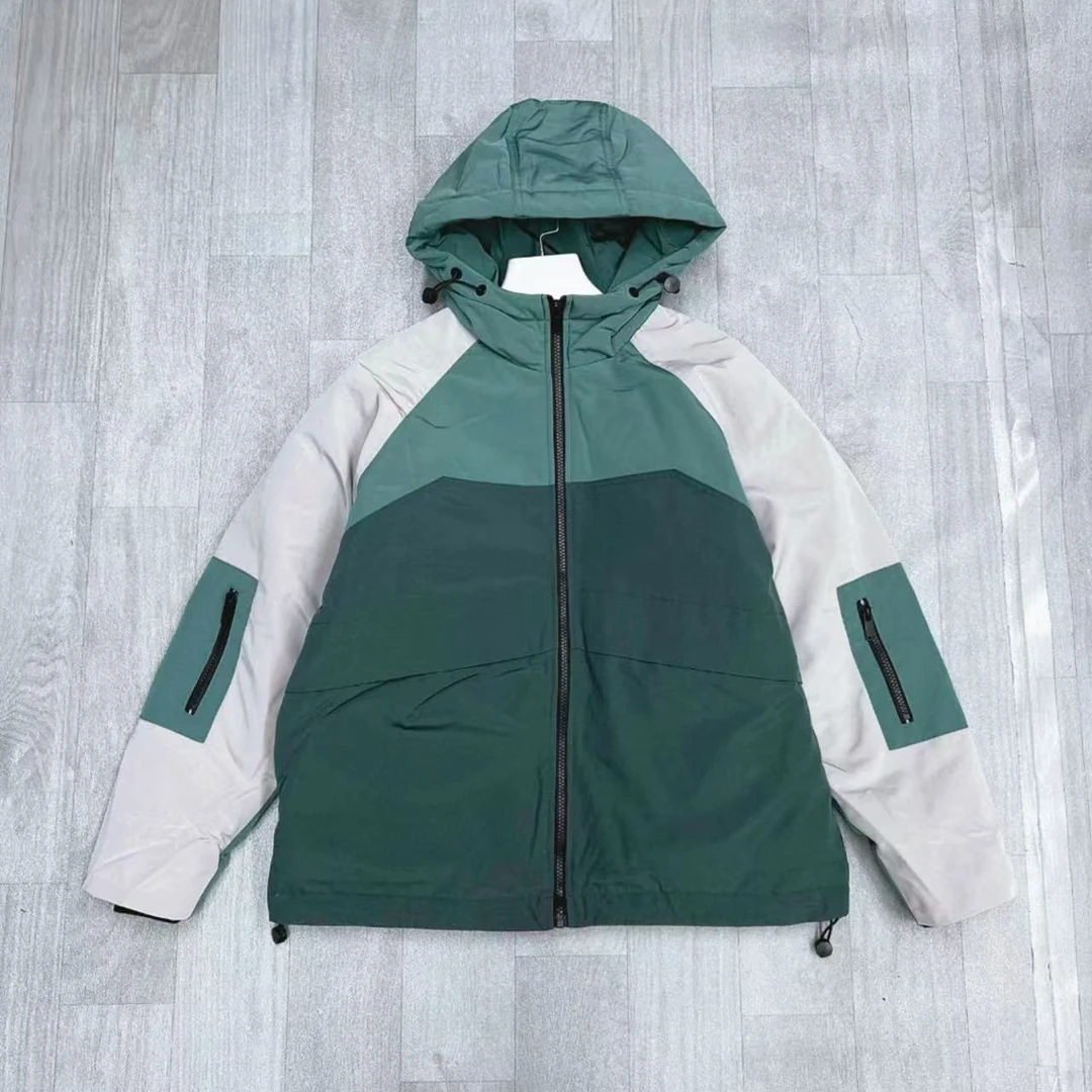 【俐32】冬季新款男女同款潮流拼色连帽羽绒服 -森