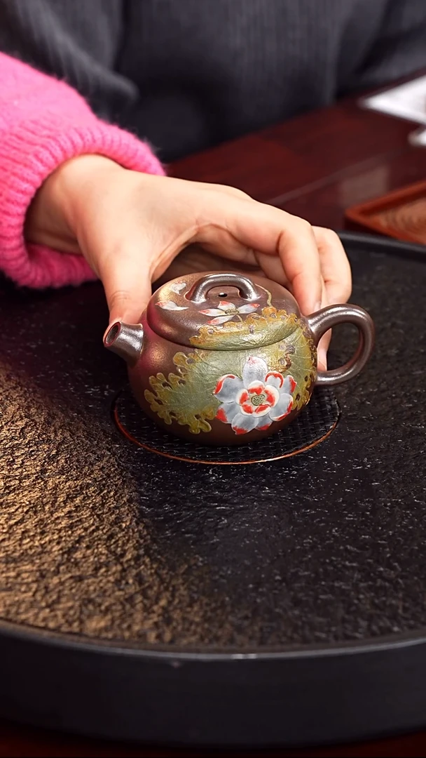 茶壶紫砂彭全中 圆瓦54  天青柴烧 220毫升
