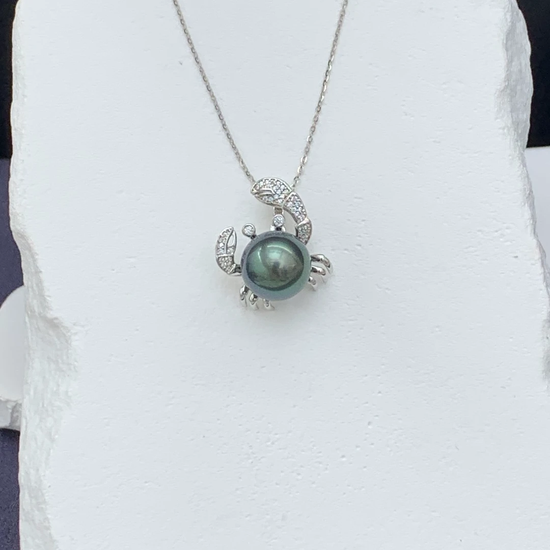 星柠珍珠 海水大溪地黑珍珠 s925银 螃蟹吊坠 时尚款