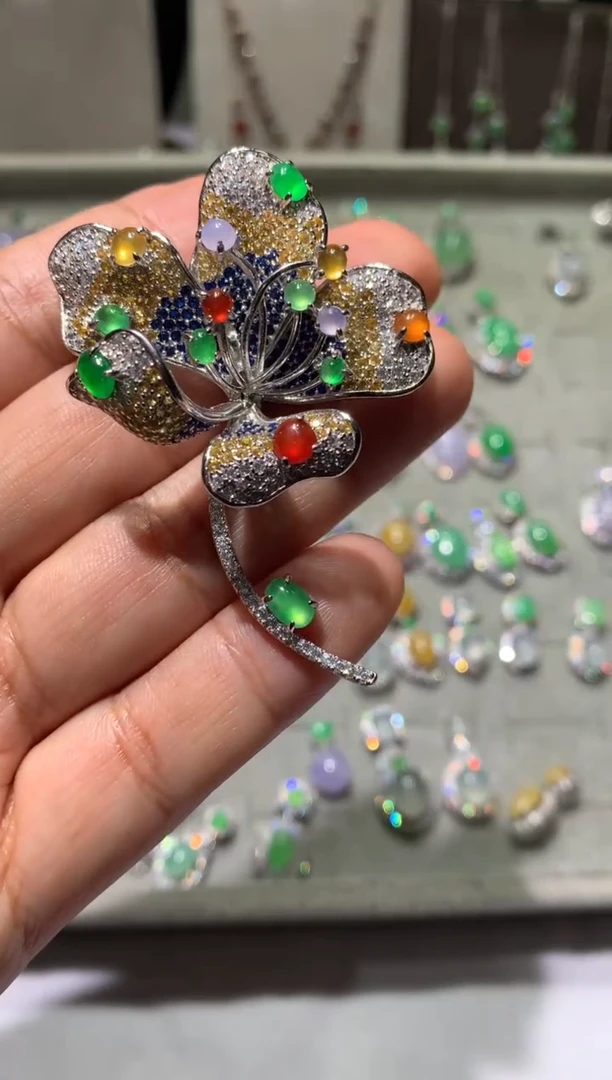 银S925镶嵌翡翠耳饰胸针