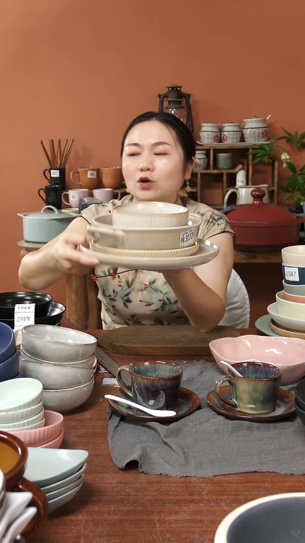 陶瓷A200 陶瓷大小盘双耳碗加碗四件套微瑕