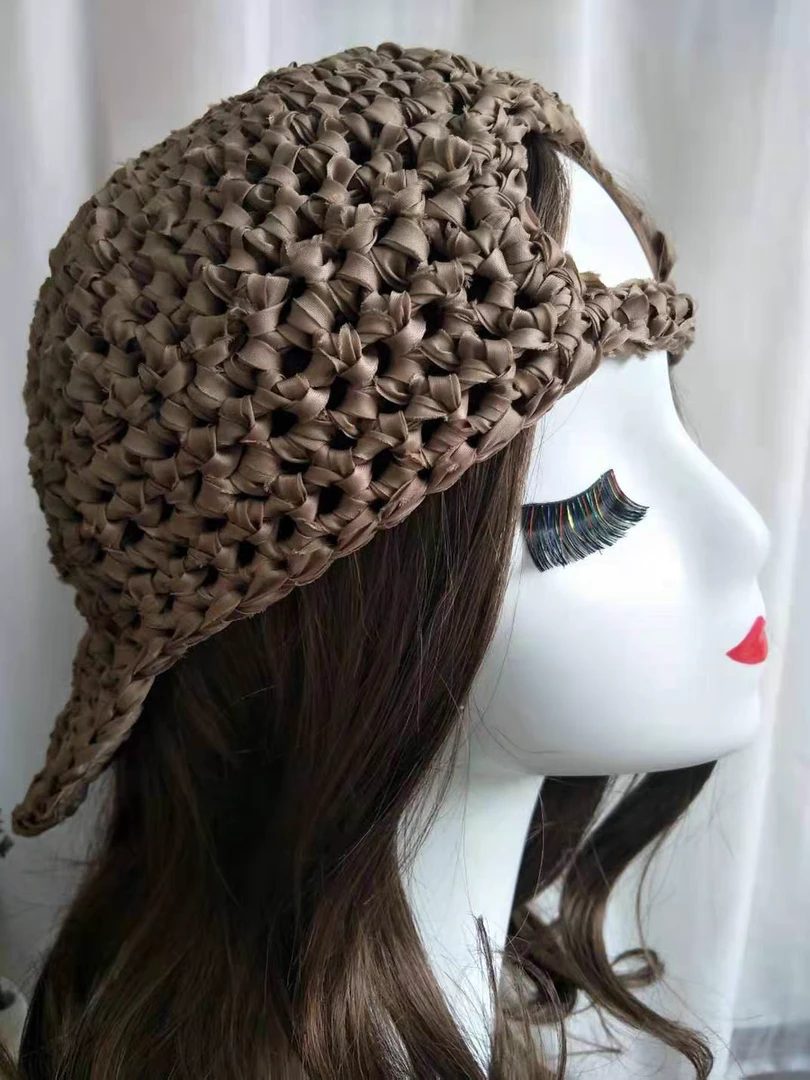 帽子女款夏季布条手工编织帽文艺遮阳帽休闲网眼黑色棒球帽骑行帽