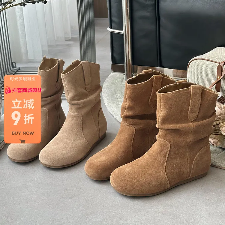 复古废土风平底马丁靴女2025新款秋冬网红百搭显瘦西部堆堆靴短靴