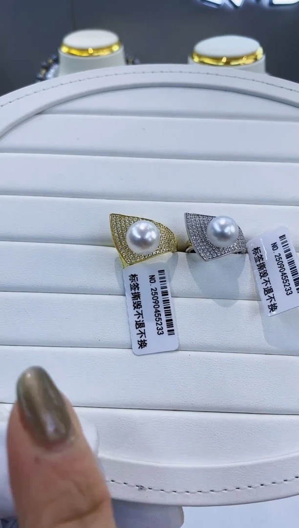 银S925镶嵌戒指海水珍珠Y海水澳白戒指10-11多样性发一