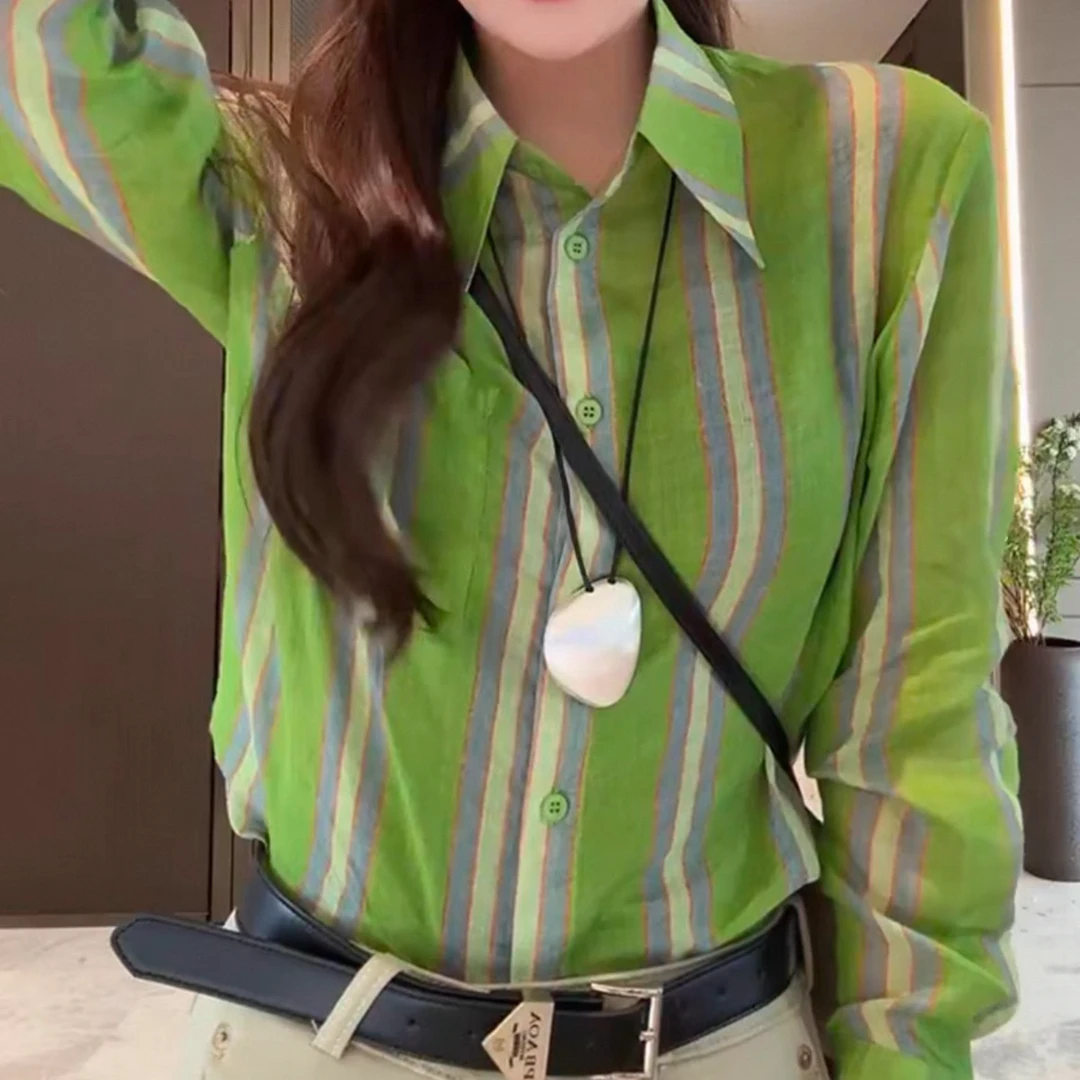 设计感竖条纹高级感亚麻轻奢衬衫女2025春季新款时尚复古长袖衬衣