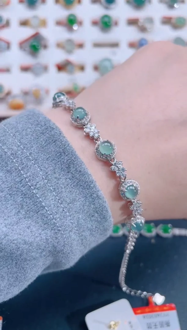 银S925镶嵌手链翡翠天然翡翠