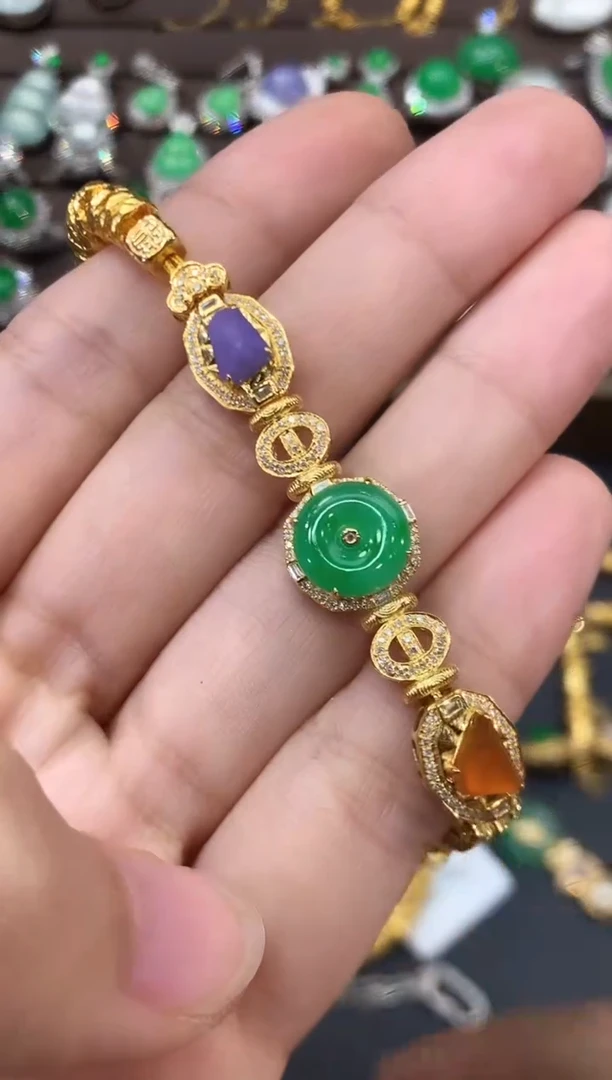 18K金镶嵌手链翡翠B103 紫货有色差