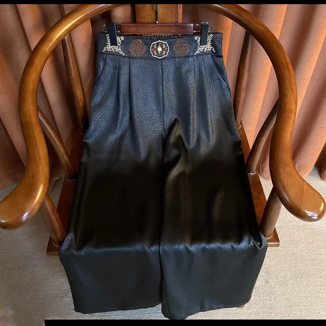 【宝象裤】新中式要头刺绣时尚百搭宽松阔腿裤国风提花老料垂感女裤