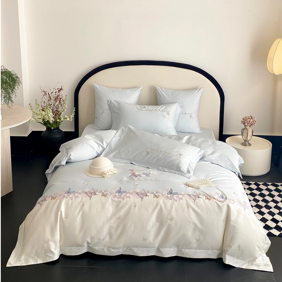 不老的爷爷NSI简奢高支全棉刺绣被套四件套床上用品zb蝶漫丛花