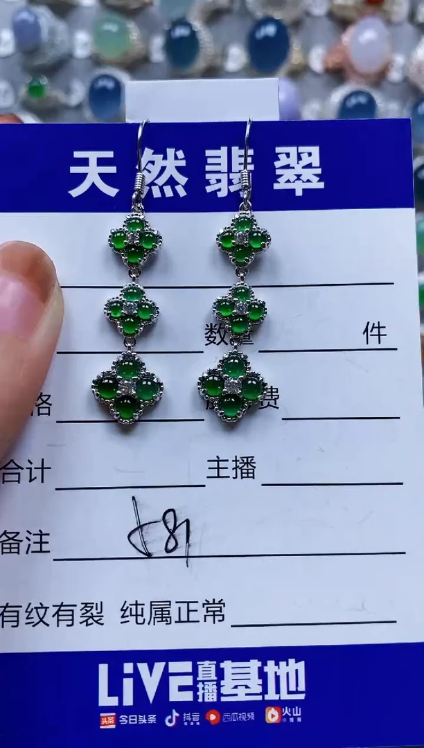 翡翠银S925镶嵌耳饰0581