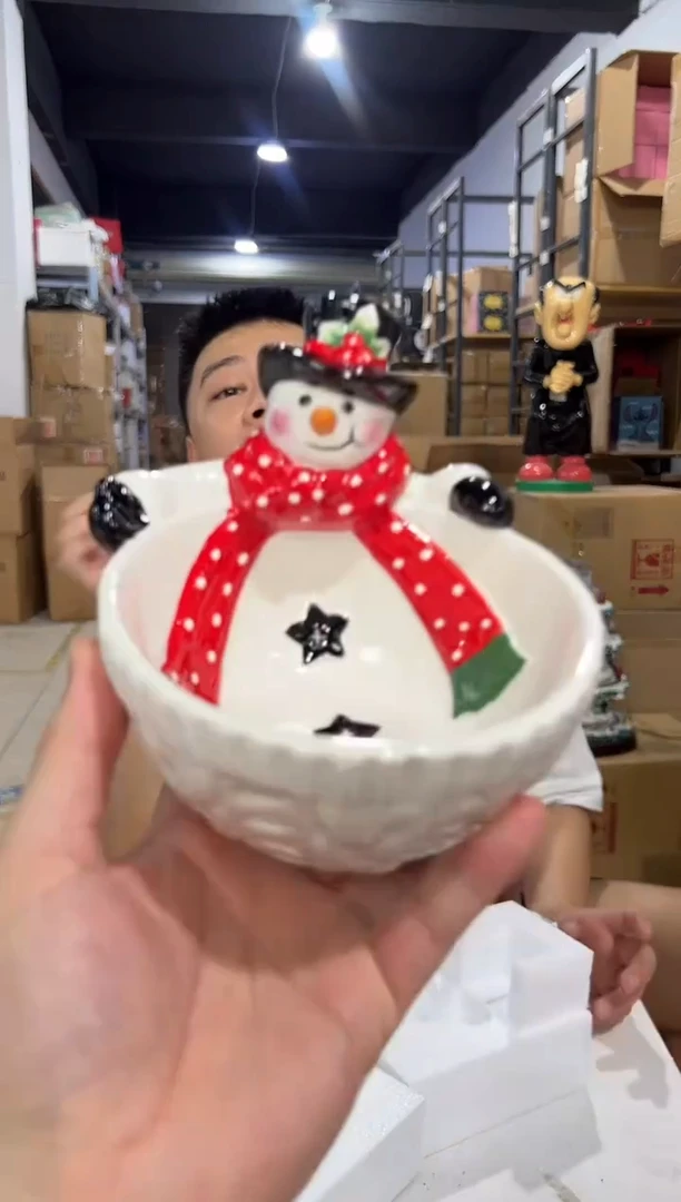 瓷片陶瓷原盒雪人碗