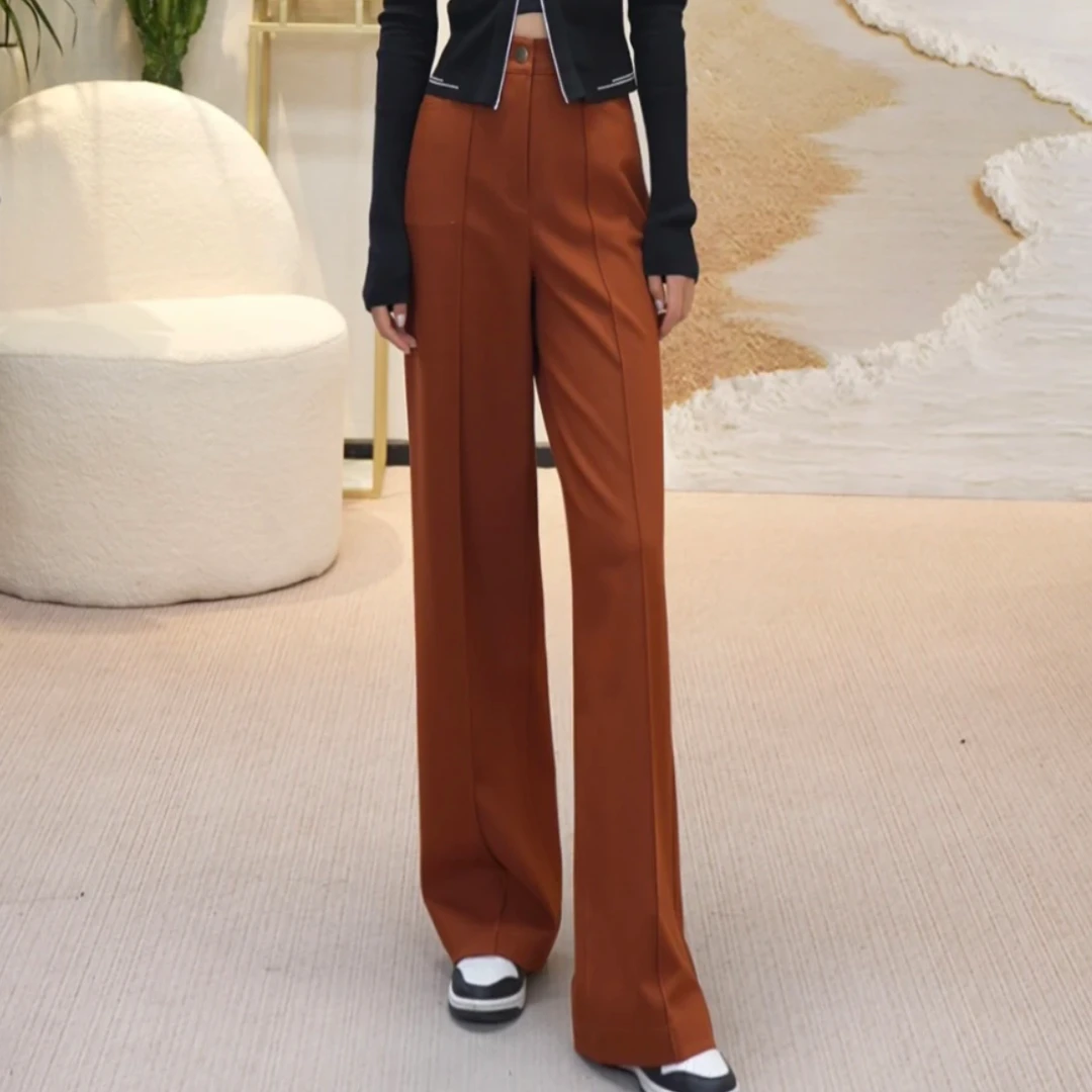 GIRDEAR/哥弟新款高腰休闲立体车褶设计显瘦直筒通勤裤 1100516