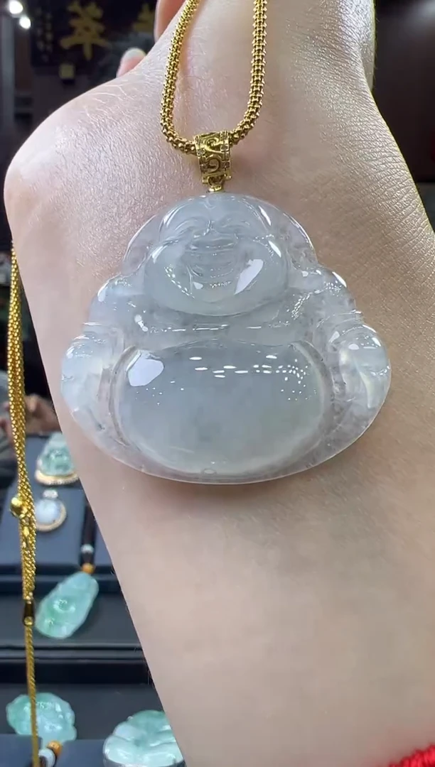 翡翠挂件18K金镶嵌佛公 不含链