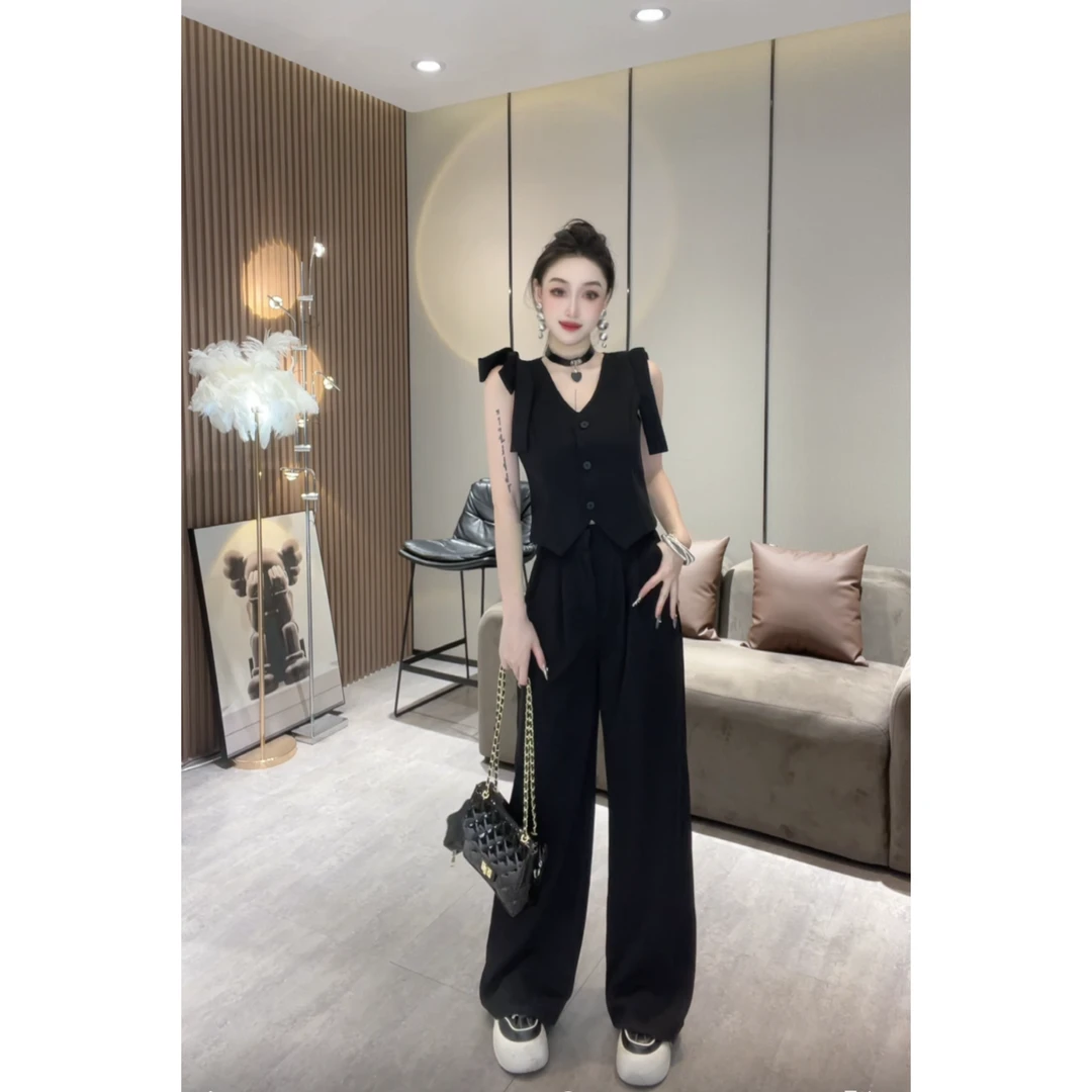 XQ8927【套装】韩系气质套装女夏季高级感休闲短袖上衣裤子两件套潮