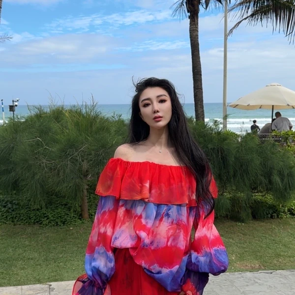 【宝姐家/上衣】夏季新款一字肩姹紫嫣红女上衣 25102