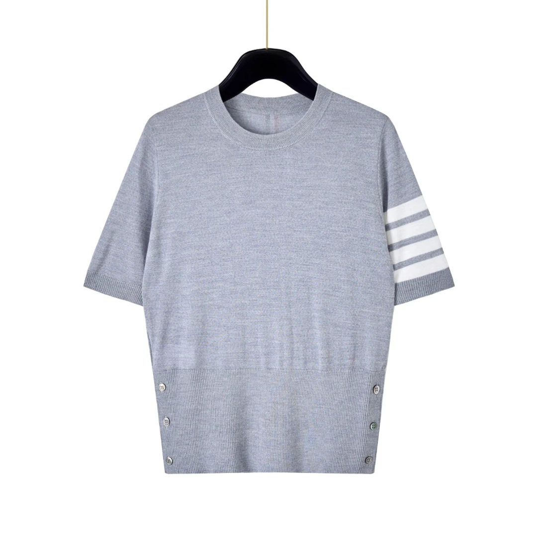 【汤姆】女款-夏季经典四道杠时尚百搭美利奴短袖