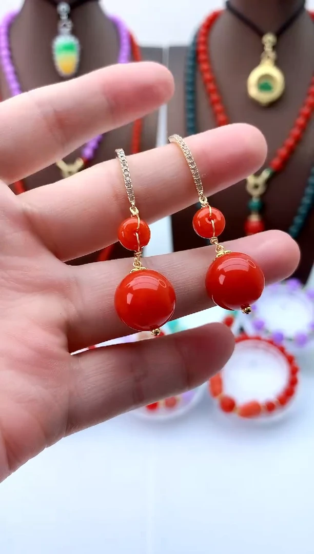 翡翠14K金镶嵌耳饰R165耳坠