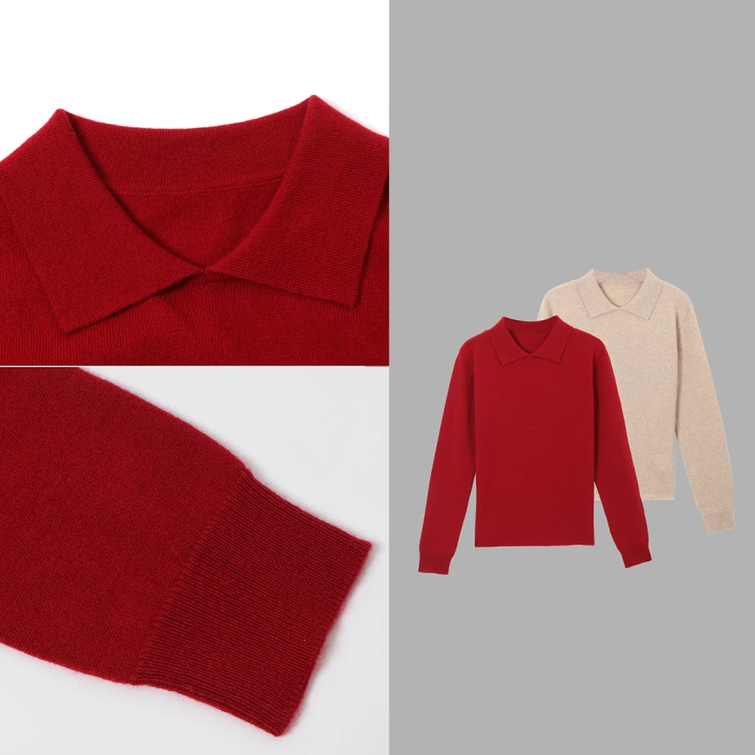 3971#小马提花复古毛衣红色百搭针织衫