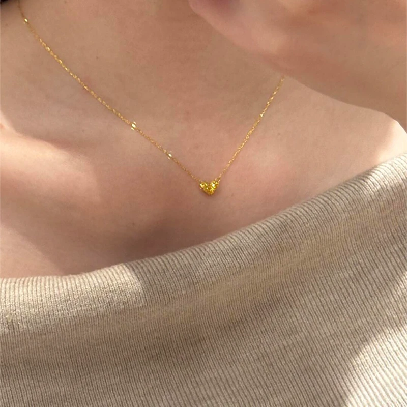 卡柒 铜合金项链 超闪金色碎冰冰爱心项链轻奢气质高级感锁骨链女