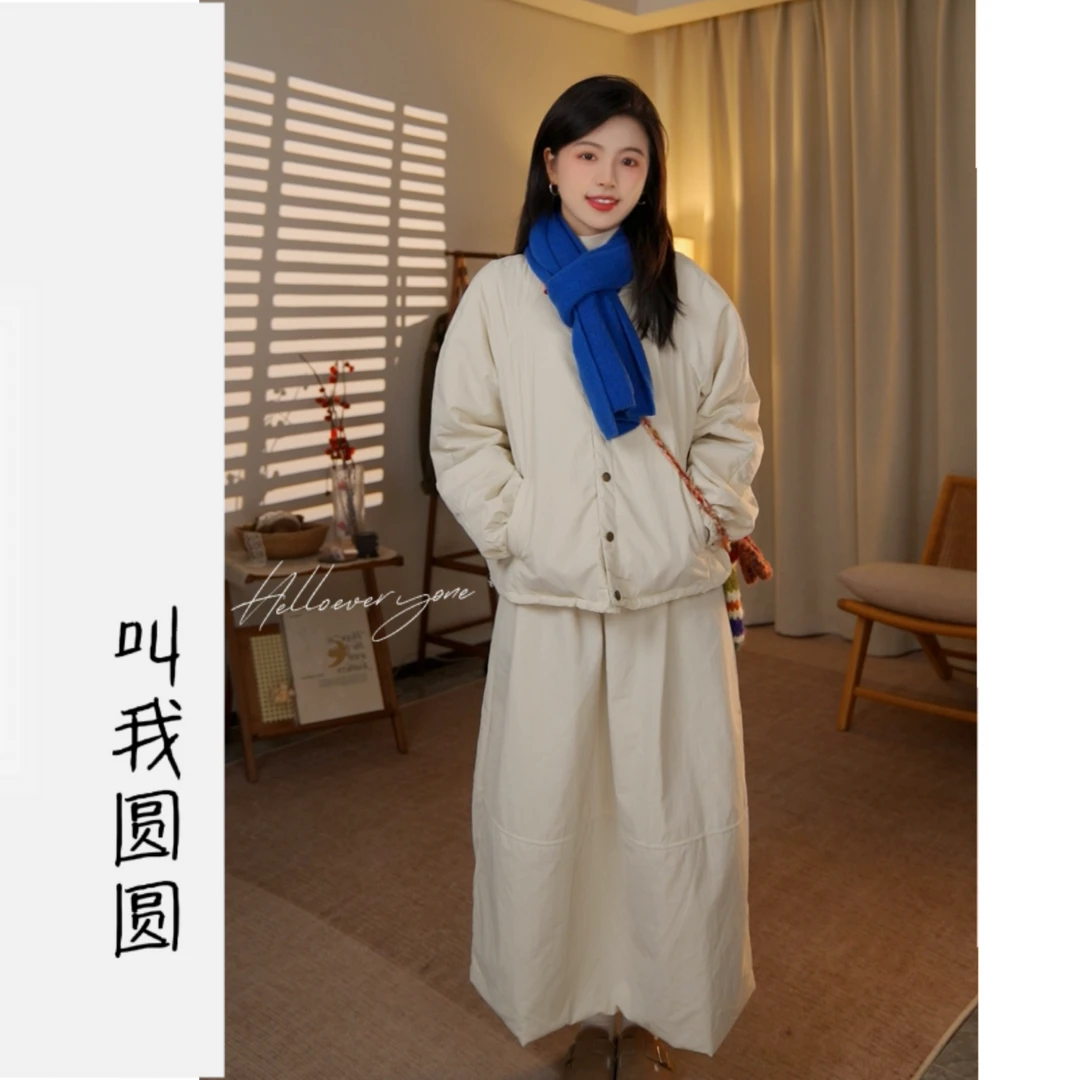 圆圆 【棉花糖-套装】显瘦气质秋冬时尚上衣＋裙子套装棉服 YY 9770