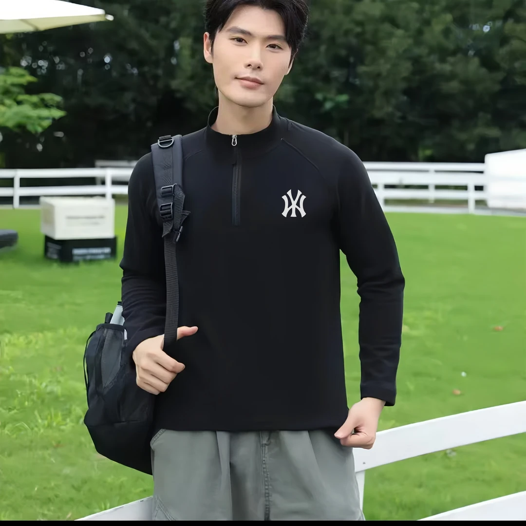 ny正品联名款 秋冬加绒新款半拉链运动男女同款长袖打底衫nydd