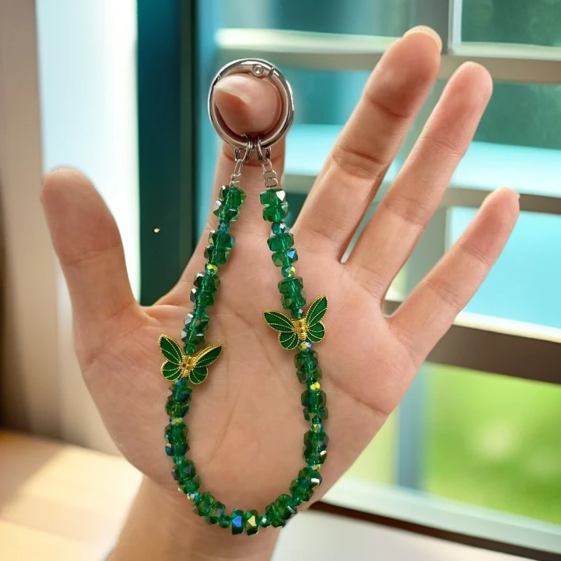 630（林间清晨）高级感蝴蝶水晶串珠手机链精致轻奢百搭短款挂饰
