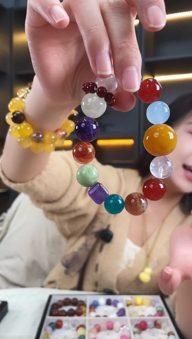 未镶嵌手链水晶黄纹玛瑙多宝手串