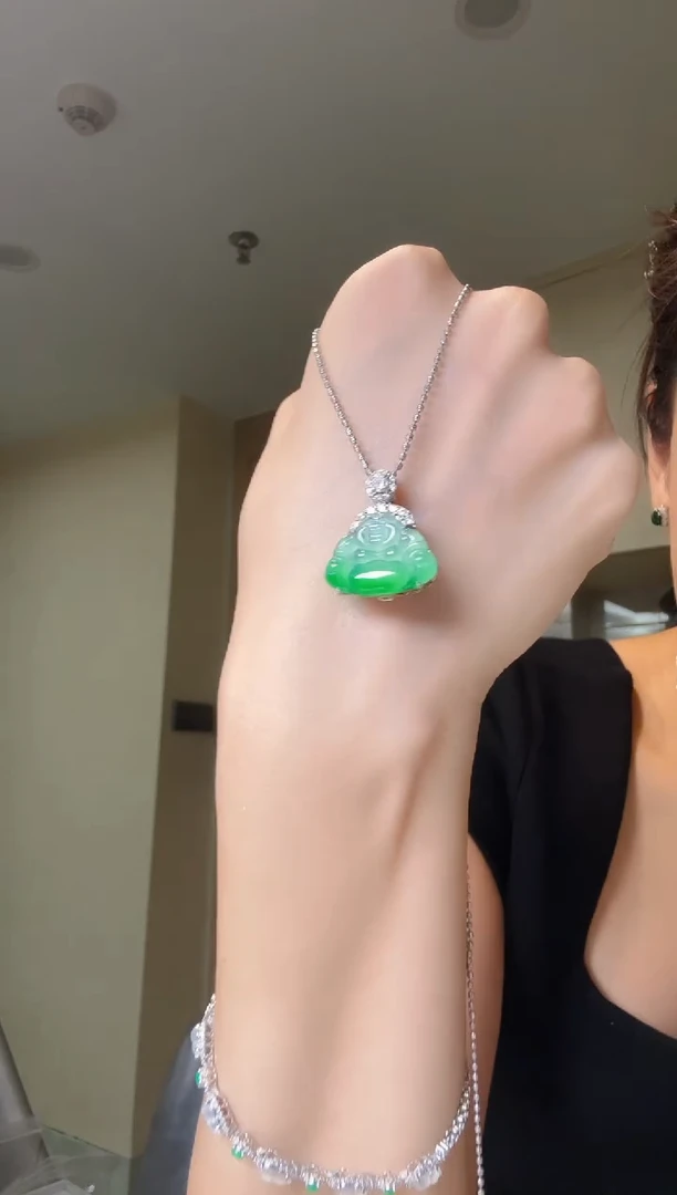 吊坠(不含链)银S925镶嵌翡翠天然翡翠吊坠