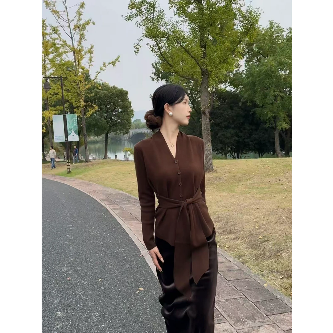 【黄昏】套头开衫V领百搭款毛针织衫收腰气质显瘦