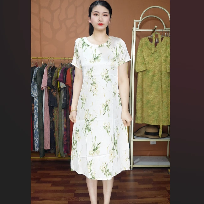 【福利绿圆领】妈妈装宽松连衣裙中老年女装秋夏季优雅气质长裙