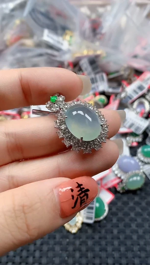 银S925镶嵌戒指翡翠天然A货缅甸翡翠