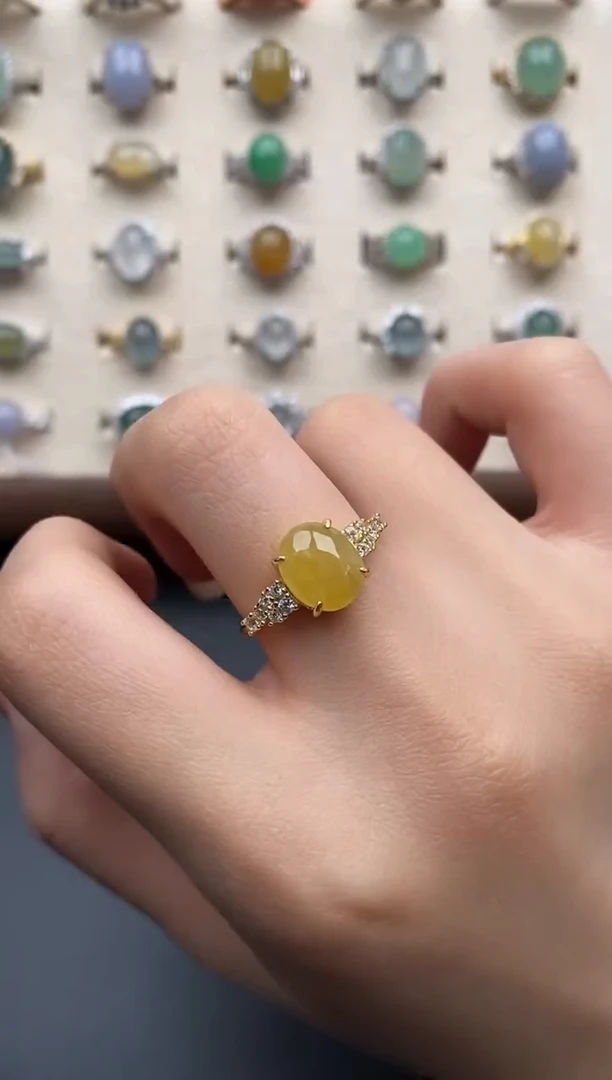 银S925镶嵌戒指翡翠一物一证一礼盒