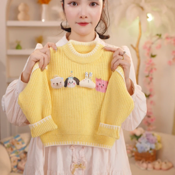 【103】2024年冬季新款可爱立体可爱卡通奶油慕斯黄毛衣