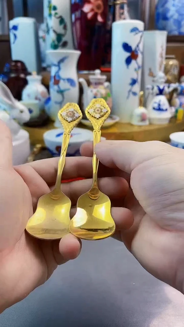 瓷片尚美堂甜品勺一对（微瑕）
