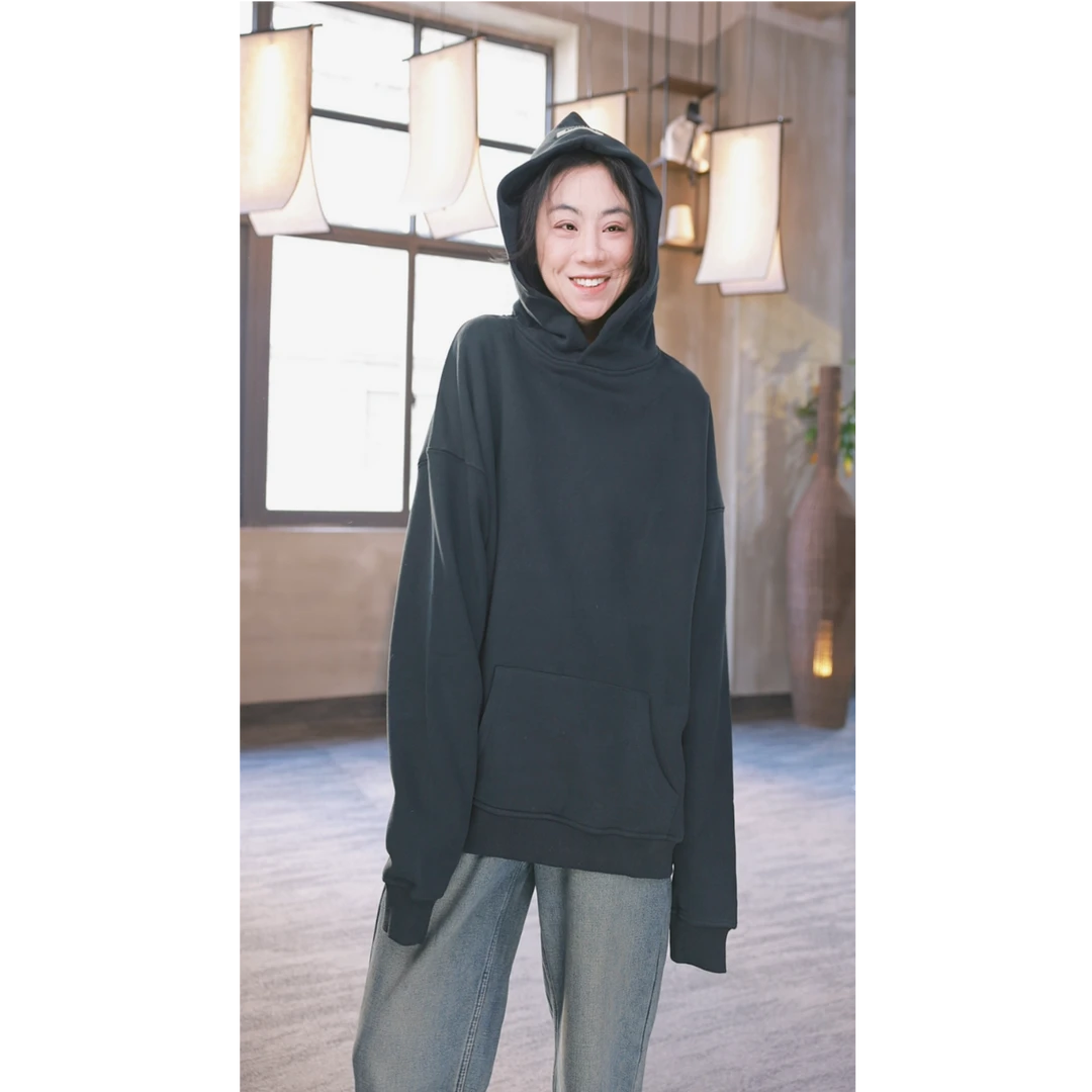 东倪原创连帽落肩袖卫衣韩版百搭加绒秋冬新年战袍穿搭 85A0121