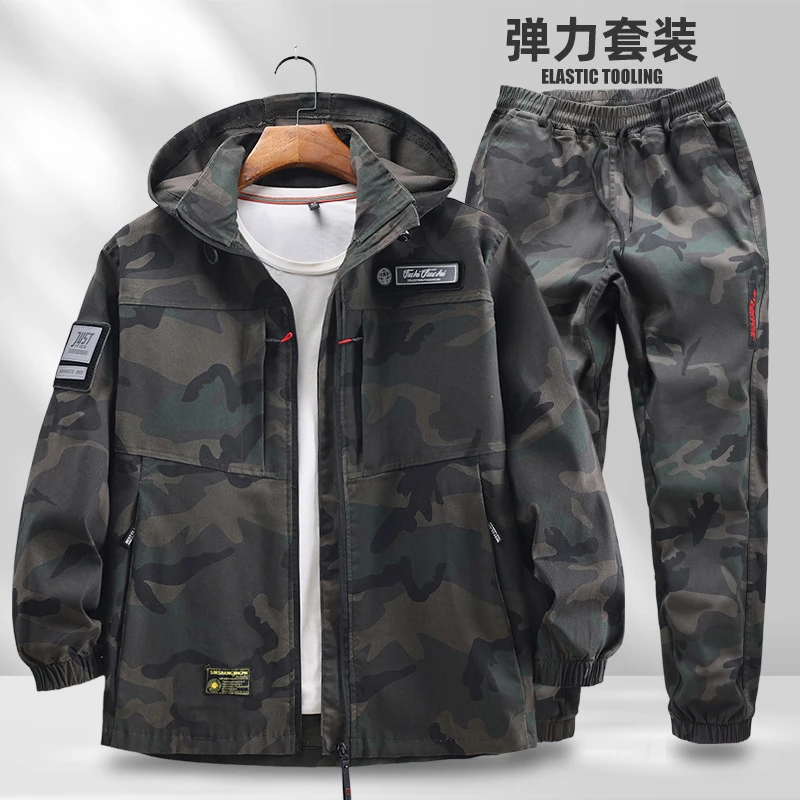 棉弹力工作服春秋套装加厚耐磨工作服电焊汽修防烫工装迷彩劳保