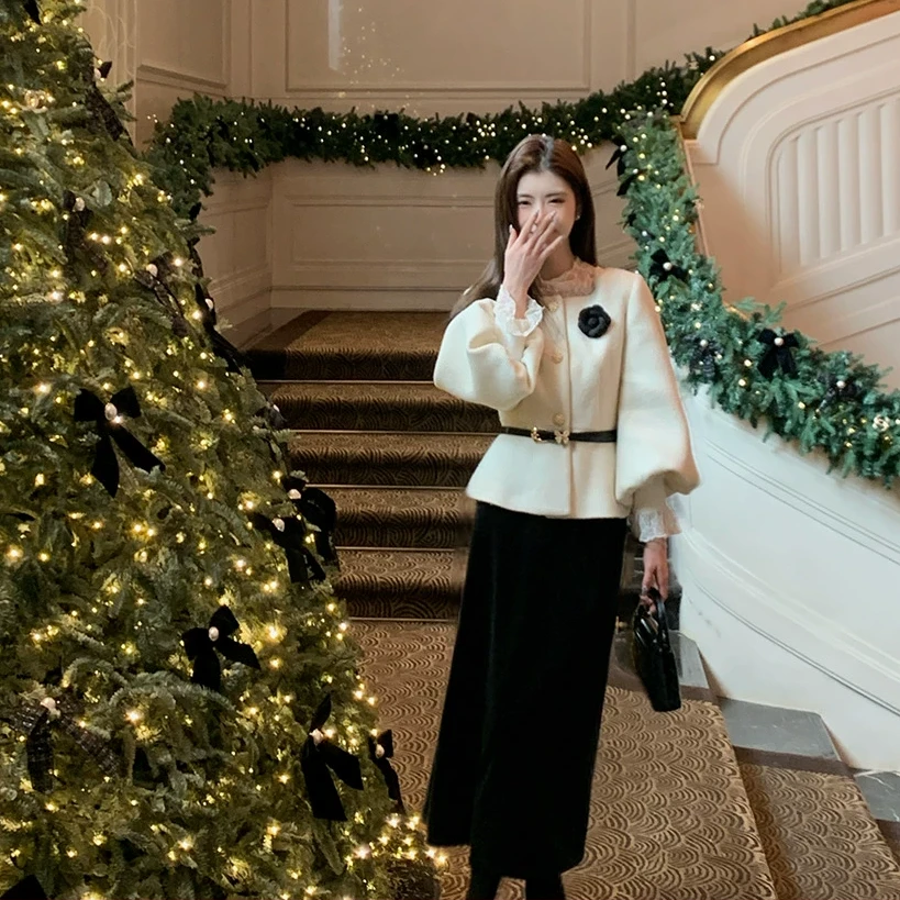 佐佐家小个子 黑色修身显瘦直筒丝绒半身裙女冬季简约百搭长裙子