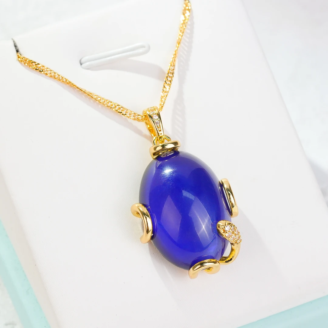 铜合金项链 手工气质轻奢复古小众精致镶嵌坠链项链5605-2