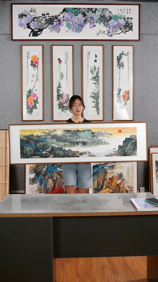 国画张现军《旭日东升》手绘含框162*47