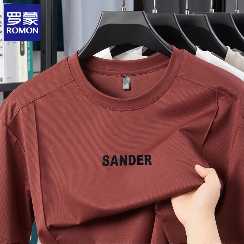 Romon/罗蒙2025年夏季男装圆领短袖t恤时尚百搭休闲亲肤宽松男款