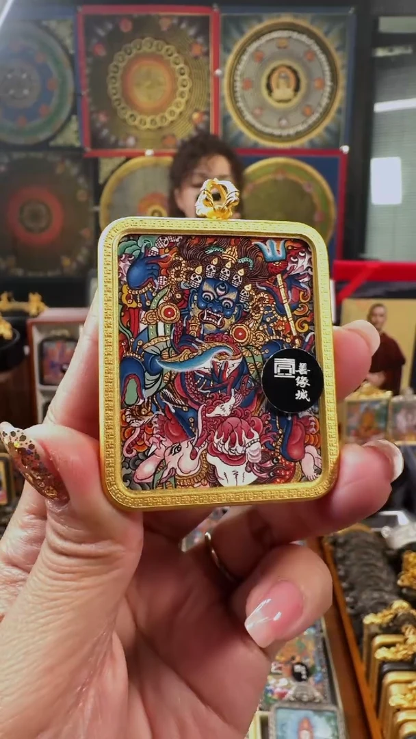 吊坠壹善缘城手绘唐卡六臂大黑天