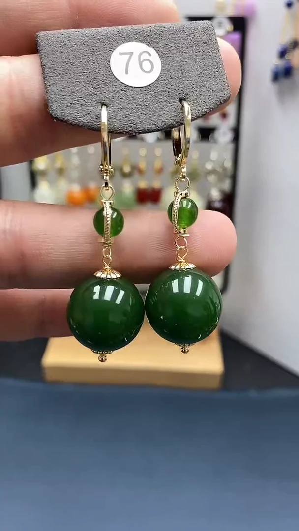 【闪购商品】和田玉耳饰银S925镀金镶嵌尺寸16mm耳扣00